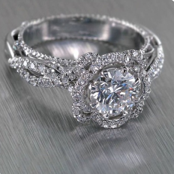 New Women’s 925 Silver Flower Engagement Party Diamond Ring - Picture 5 of 6